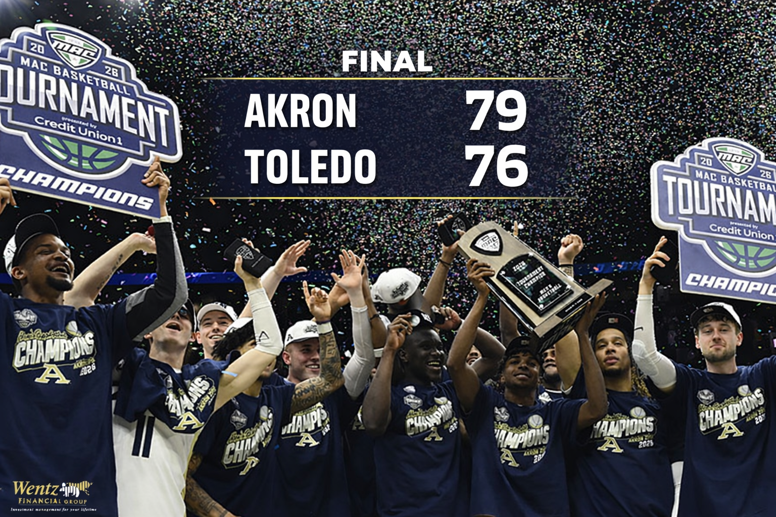 Game Recap: Akron three-peats MAC in spectacular fashion, defeats Toledo 79-76 Post feature image